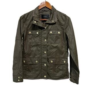 J.Crew XS Olive Utility Jacket Women Field Coat Military Style Snap Zip